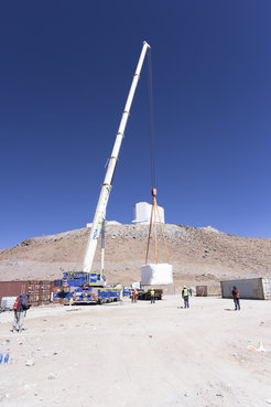The disassembled FYST is being installed at the telescope site in the Atacama desert.